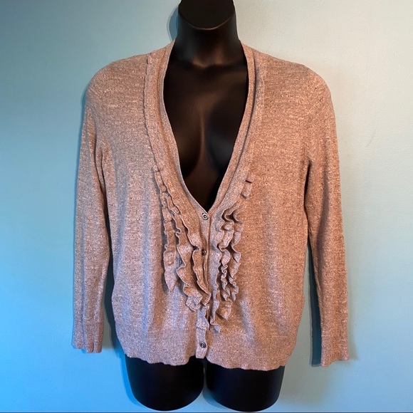 Eddie Bauer women’s  grey ruffled cardigan sweater in size x-large - Picture 1 of 5